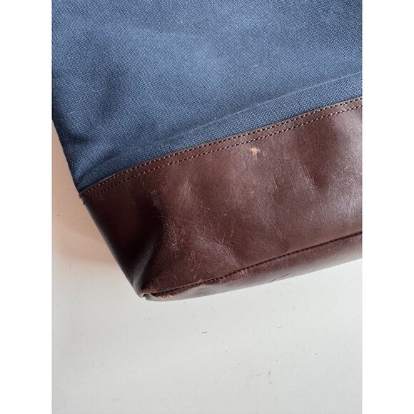 BANANA REPUBLIC Navy Cotton Canvas Brown Leather Trim Tote Bag Purse - Picture 8 of 12